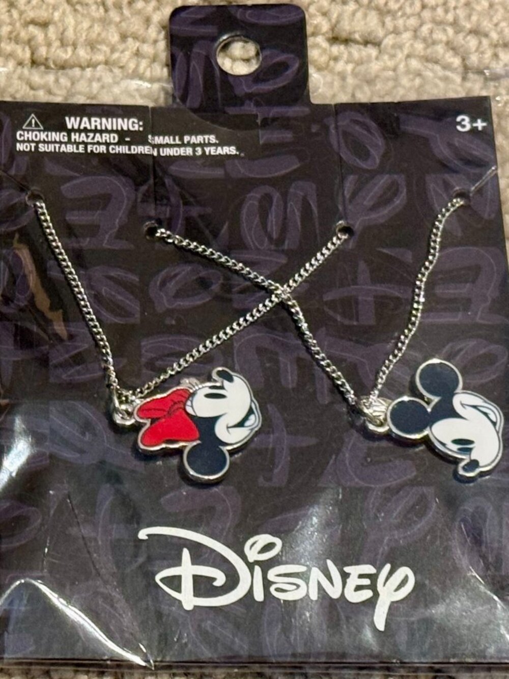 2 Silver Disney Minnie & Mickey Mouse Necklaces